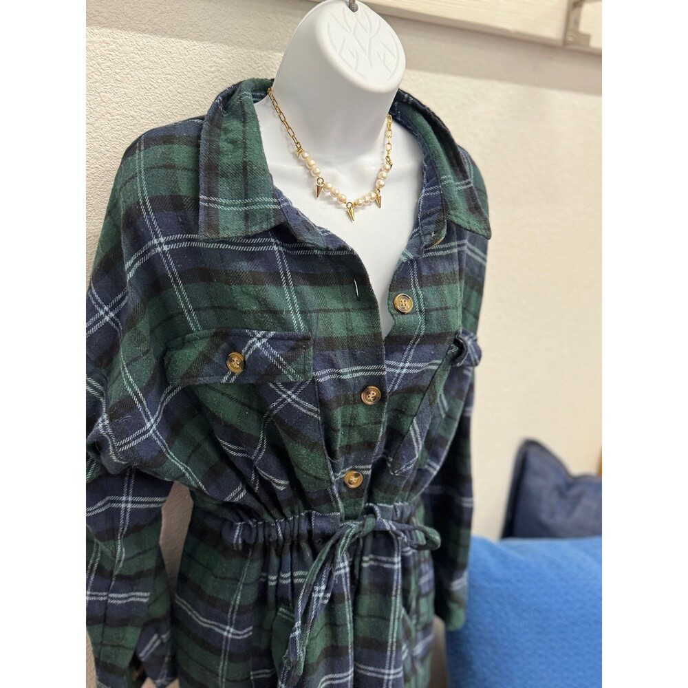 Ci Sono Green Plaid Shirt Dress